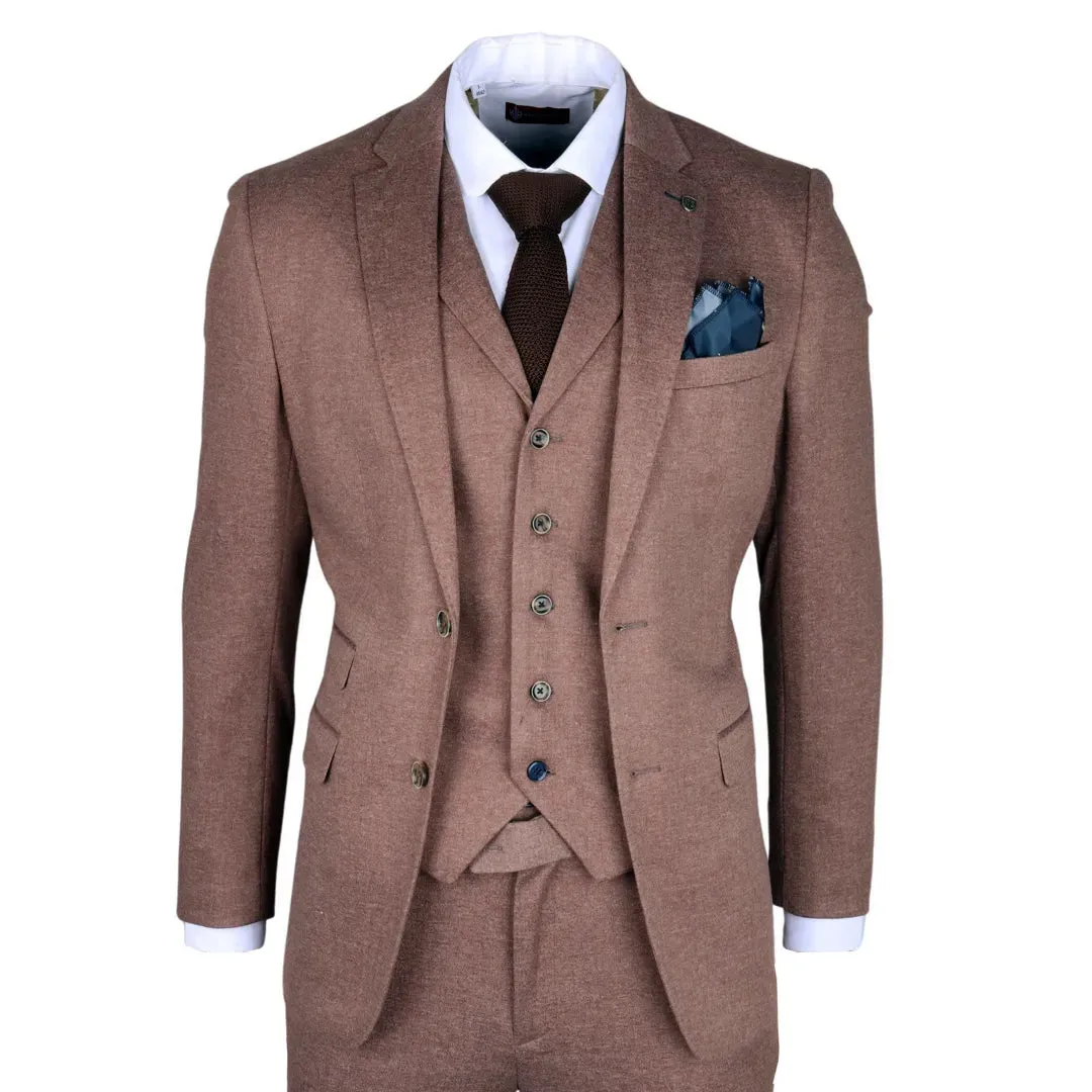 Nathan - Traje de corte entallado marrón de 3 piezas para hombre