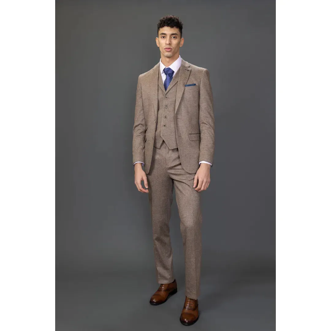 Nathan - Traje de corte entallado marrón de 3 piezas para hombre