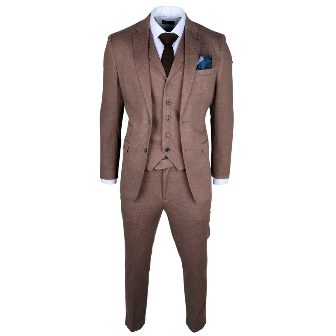 Nathan - Traje de corte entallado marrón de 3 piezas para hombre