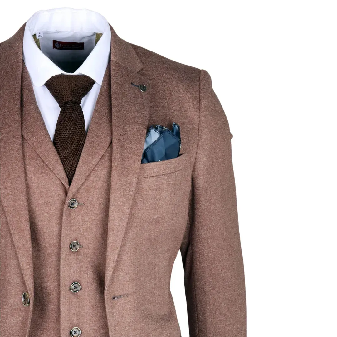 Nathan - Traje de corte entallado marrón de 3 piezas para hombre
