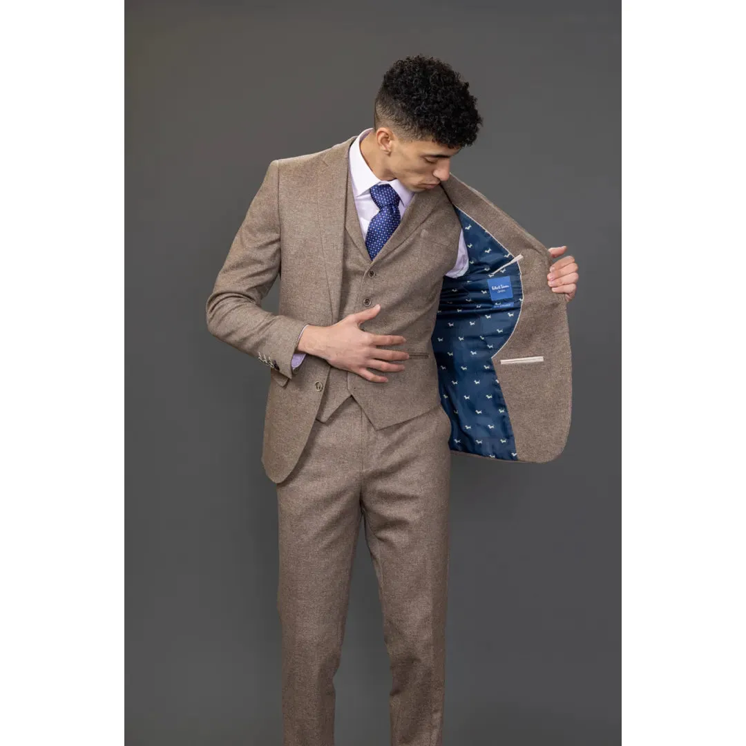 Nathan - Traje de corte entallado marrón de 3 piezas para hombre